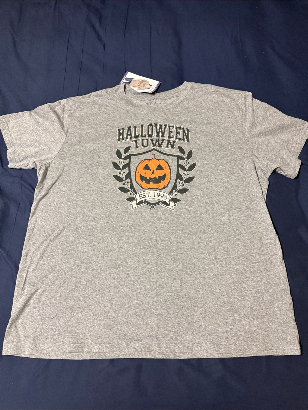 Halloween Town Grey Women Graphic Tee with Pumpkin 🎃